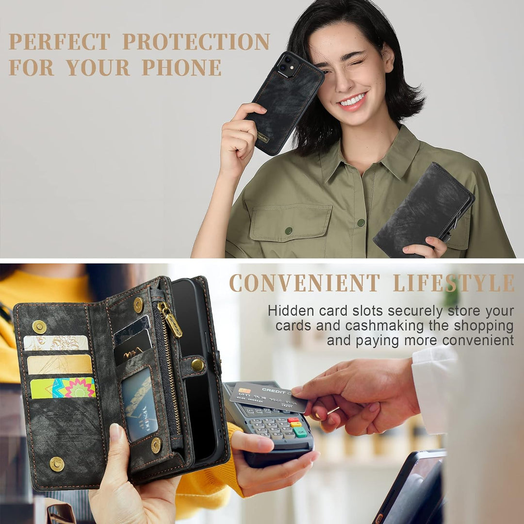 UFinetech 2-in-1 iPhone 11 Hülle Tasche Design Flip TPU Bumper Leder Abnehmbar Flexibel Magnetische