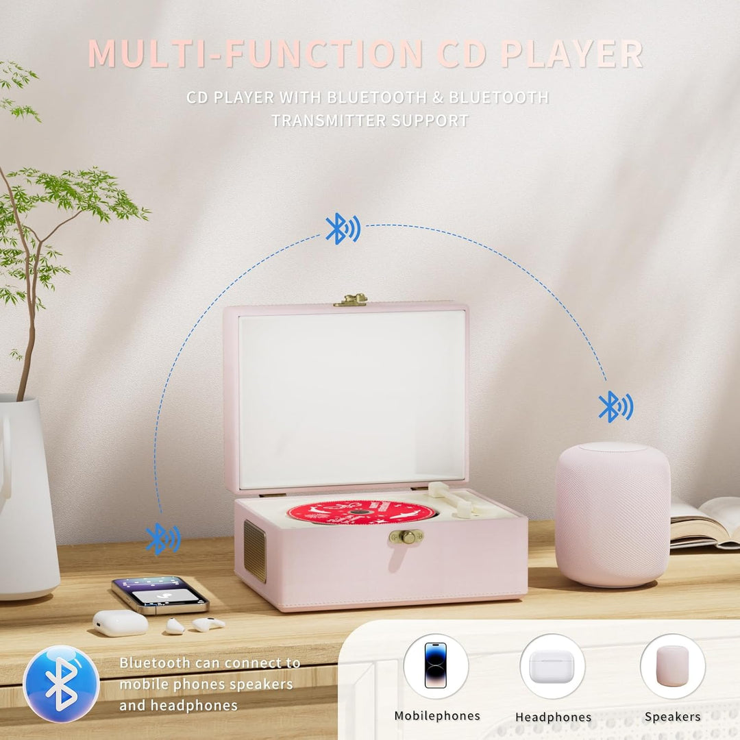 Yintiny Time Music Box CD-Player mit Lautsprechern für Zuhause (Rosa)