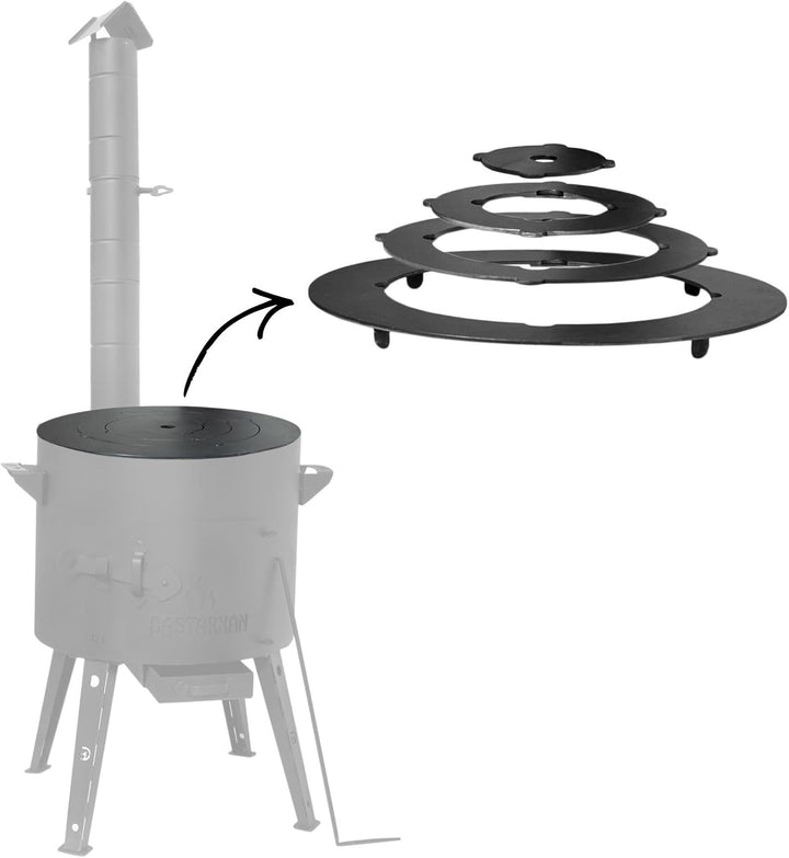 Ø40cm Uchag 2mm Stahl Utschak mit Adapter-Ringe Abzugsrohr Utschag Feldküche Feuerstelle Campingofen