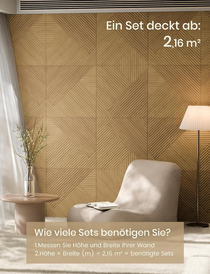 Fluxynara Akustikpaneele 180×120 cm, 6er-Set, Eiche Natur/Raute Fine-stripe 6-pack Eiche Natur/Raute