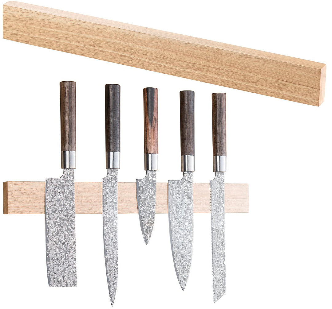 Rosenstein & Söhne Magnet-Messer-Halter: Durchgehende Magnet-Messerleiste, echtes Eichen-Holz, massi