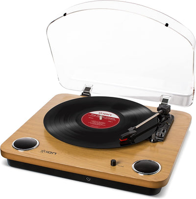 ION Audio Max LP - Vinyl Plattenspieler Bluetooth mit eingebauten Lautsprechern und USB, holzfarben