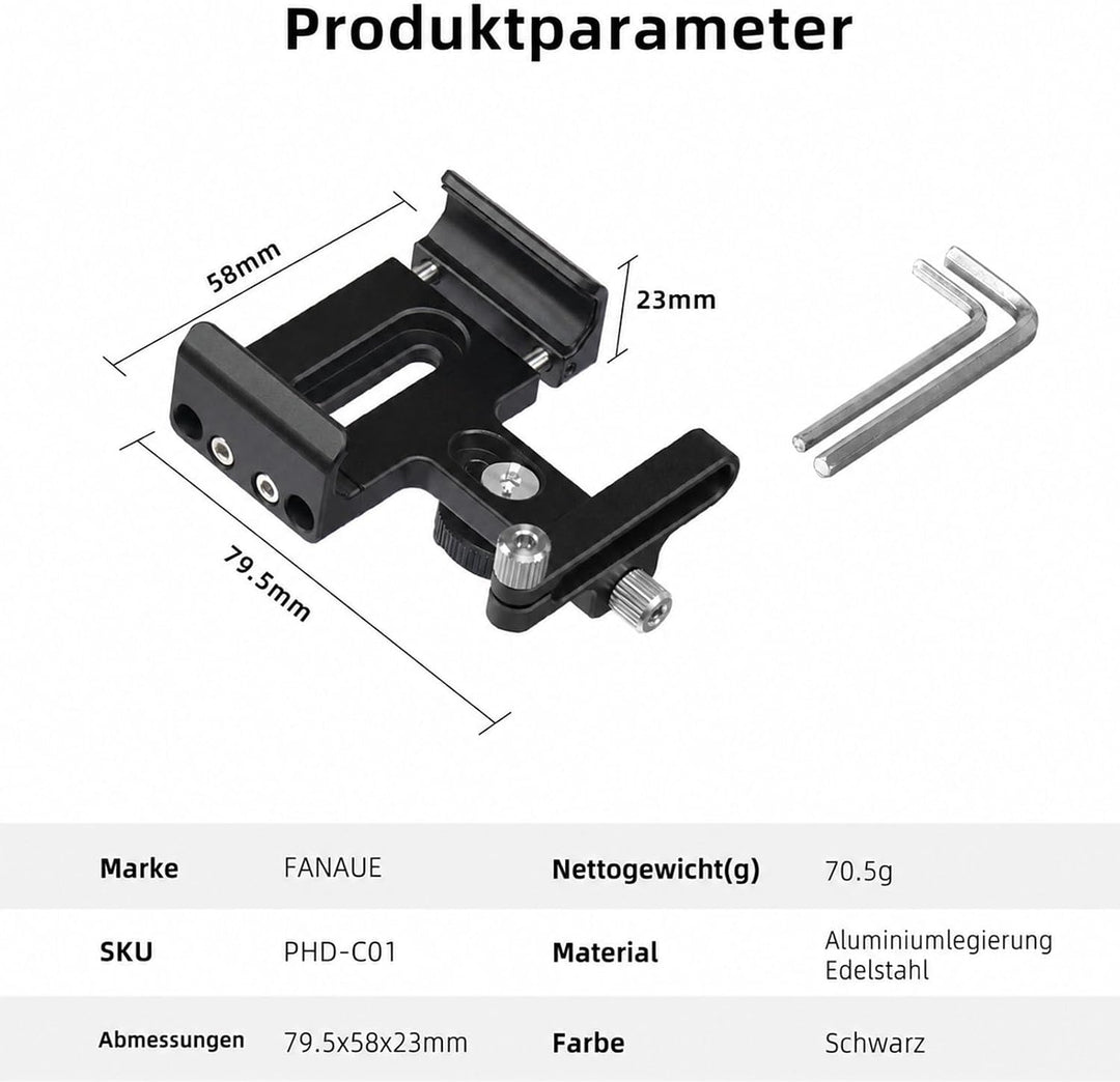 FANAUE SSD-Halterung mit Kaltlichtschuh, 52–70 mm