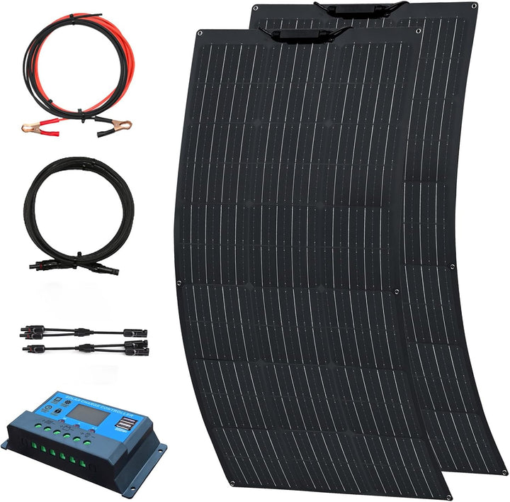 WUZECK 200w 12v/24v Solarpanel Solarmodul Solarpanel-Set, 2 x100W Flexible Solarpanel monokristallin