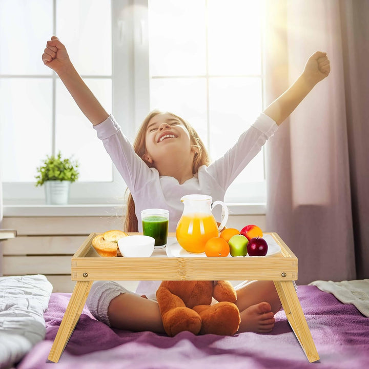 Betttablett Tisch mit klappbaren Beinen, Bambus Frühstück im Bett Essen, Servieren oder Verwendung a