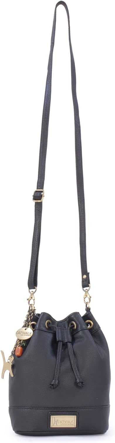 Catwalk Collection Handbags - Leder - Damen Umhängetasche mit Kordelzug - Verstellbaren Gurt - ROCHE