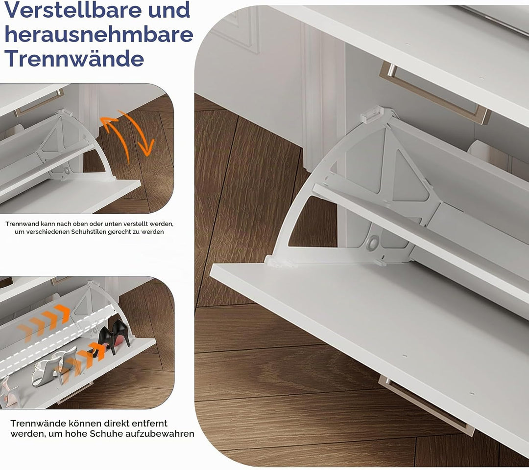 LEADZM Schuhschrank Schmal,Schuhkipper mit 4 Flip-Schubladen Schuhregal für den Eingang, Flur, Wohnz