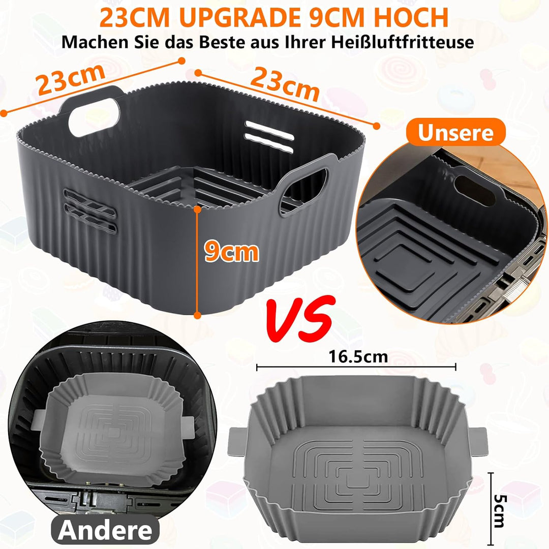 23CM Silikonform für Heissluftfritteuse, 2PCS Airfryer Zubehör XXL Silikon Backform für COSORI 6,4L,