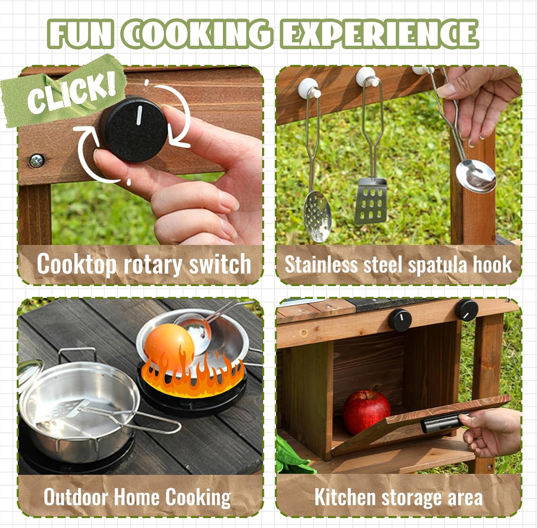 Outdoor Spielküche Gartenspielküche Matschküche Kinder Outdoor Mit Rädern, Wasserkocher, Spüle, Holz