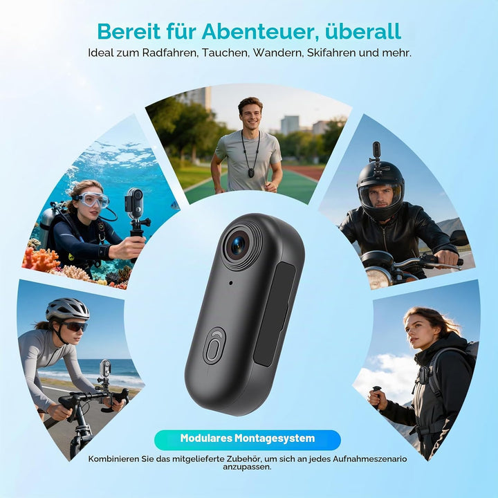 Multifunctional Mini Action Cam WiFi, 4K Bodycam körperkamera,Actionkamera mit 64 GB Speicherkarte,