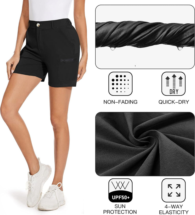 Soneven Stretch Damen Bermuda Shorts High Waist Leichte Cargo Shorts Wanderhose Kurz Zip Off mit Rei