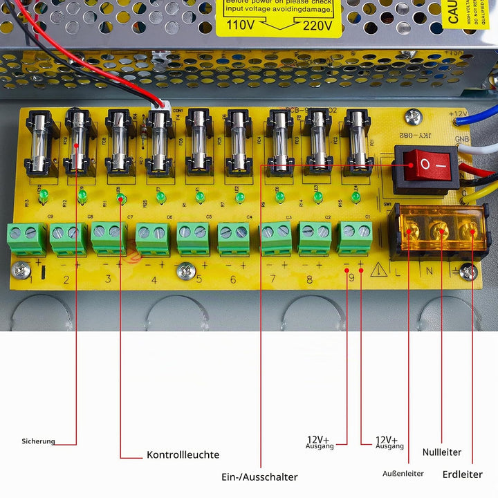 Weishuo 9 Kanal Netzteil Kasten für CCTV Kamera Videoüberwachung Leistungsnetzteil 12V DC10A 120W