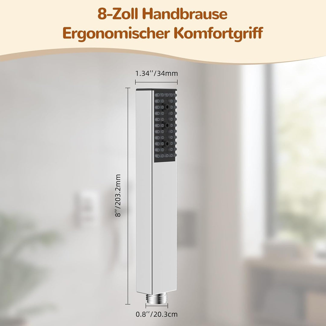 Hibbent 4-fach Edelstahl-Handbrause, Hoher Druck, Robust, 4 Sprühmodi (Wassersparend/Kraft-Nebel/Reg