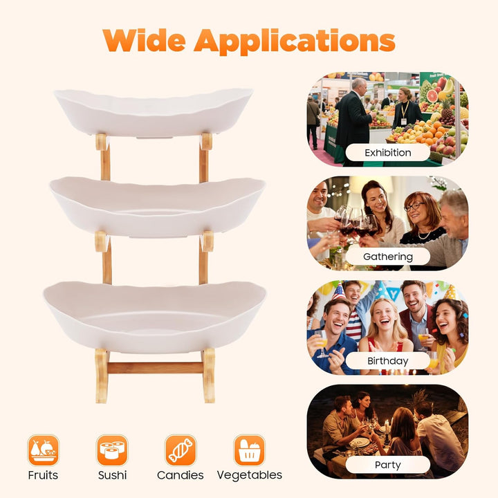 Keramik Obst Etagere mit 3 Etagen,Obstkorb Etagere für die Familie,Obstschale Modern mit Natürlichem