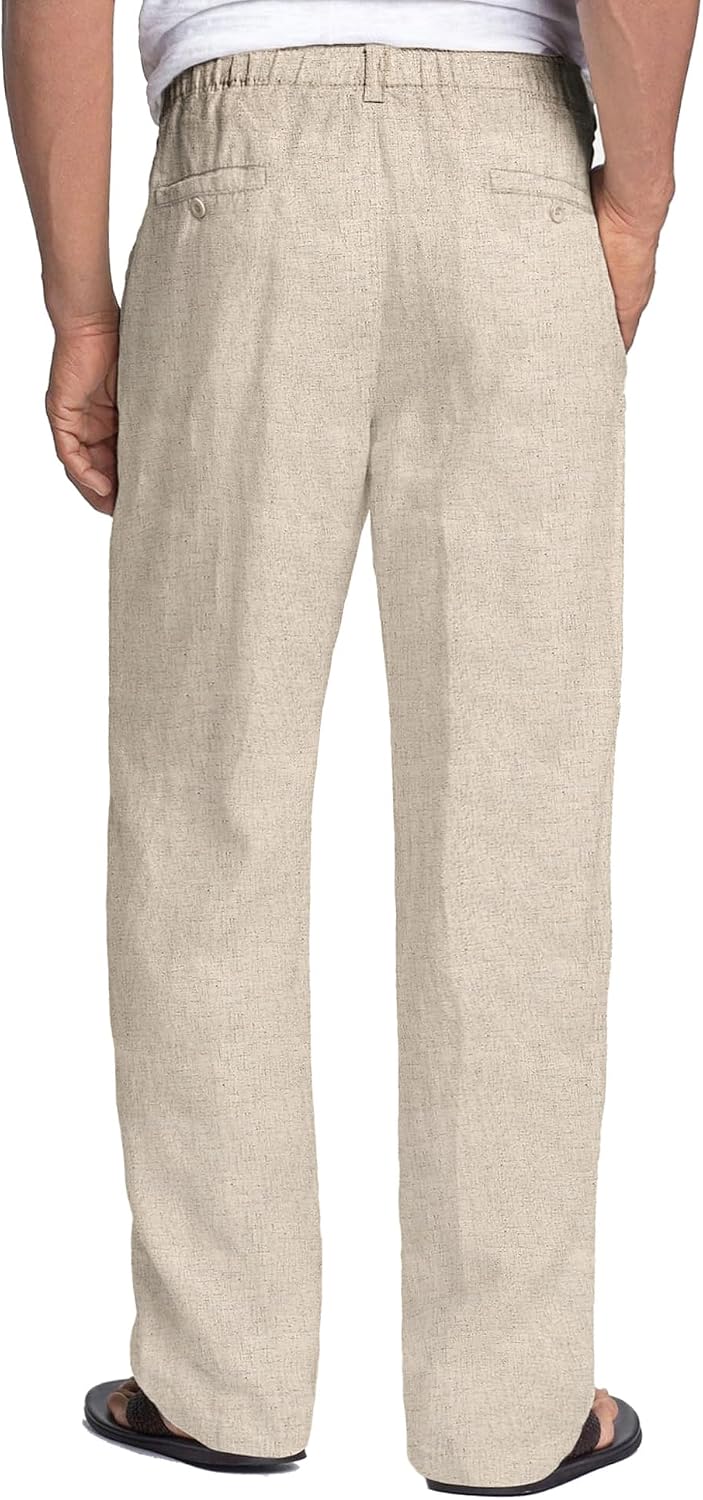 COOFANDY Herren Leinenhose mit Kordelzug Leicht Sommerhose Freizeithose Einfarbig Hose Lang für Männ