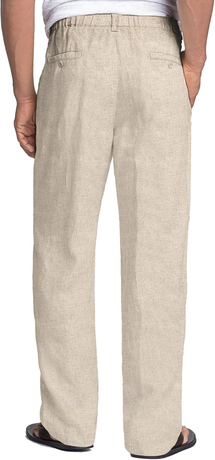COOFANDY Herren Leinenhose mit Kordelzug Leicht Sommerhose Freizeithose Einfarbig Hose Lang für Männ