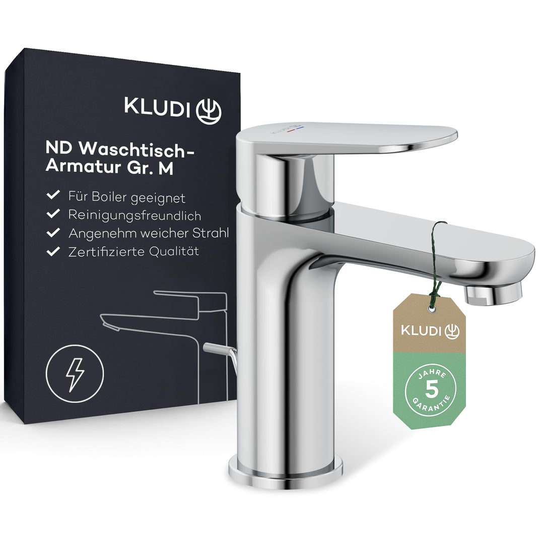 KLUDI-X1 Niederdruck Waschtischarmatur, Auslaufhöhe 95 mm, wassersparender Wasserhahn Bad Grösse M,