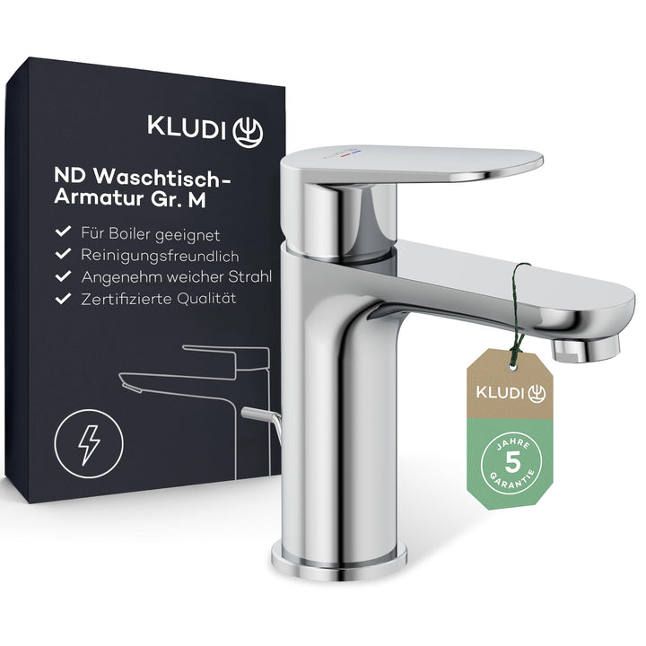 KLUDI-X1 Niederdruck Waschtischarmatur, Auslaufhöhe 95 mm, wassersparender Wasserhahn Bad Grösse M,
