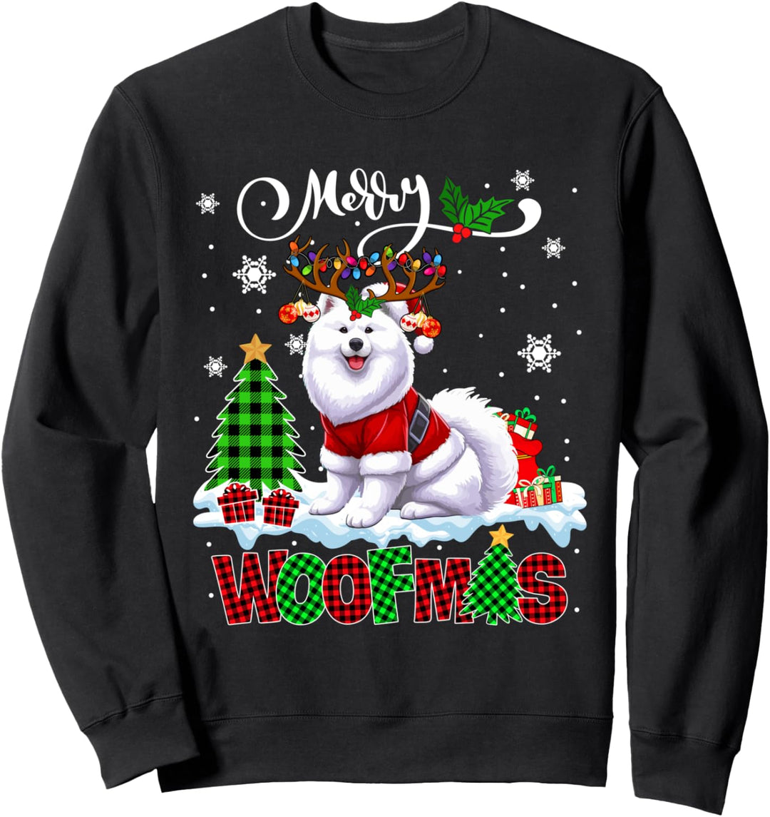 Merry Christmas Woof Cute Samoyed Cosplay Santa Reindeer Sweatshirt