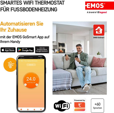 EMOS GoSmart WiFi Raumthermostat für Fussbodenheizung mit App, programmierbarer Smart-Thermostat ink