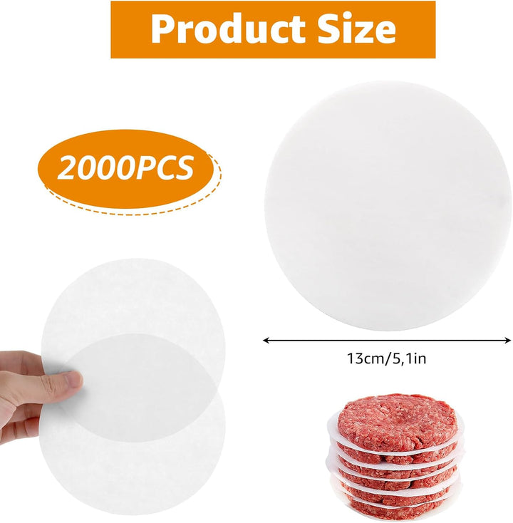 CYEER 2000 Stück Burger Papier 13cm – Rundes Trennpapier für Burgerpresse & Patties – Antihaft Hambu
