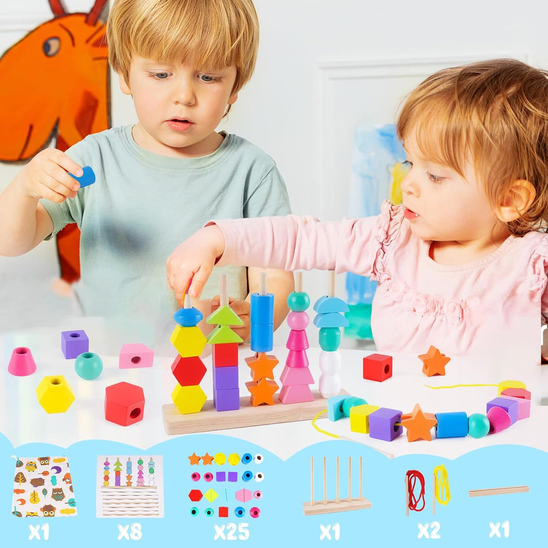 Montessori Spielzeug ab 3 4 5 Jahre, Holzspielzeug Steckspiel Fädelspiel Bausteine Sortierspiel für