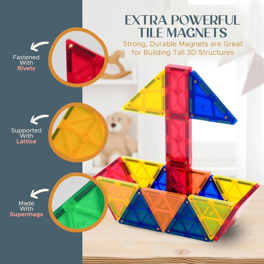 Playmags 48 Stück Set - mit stärkeren Magneten, STEM Spielzeug für Kinder, magnetische Fliesen und B