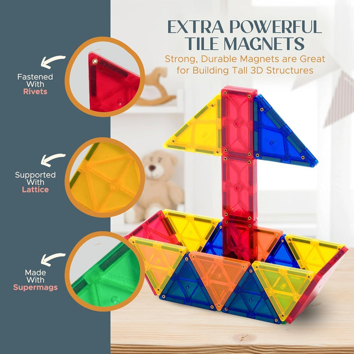 Playmags 48 Stück Set - mit stärkeren Magneten, STEM Spielzeug für Kinder, magnetische Fliesen und B
