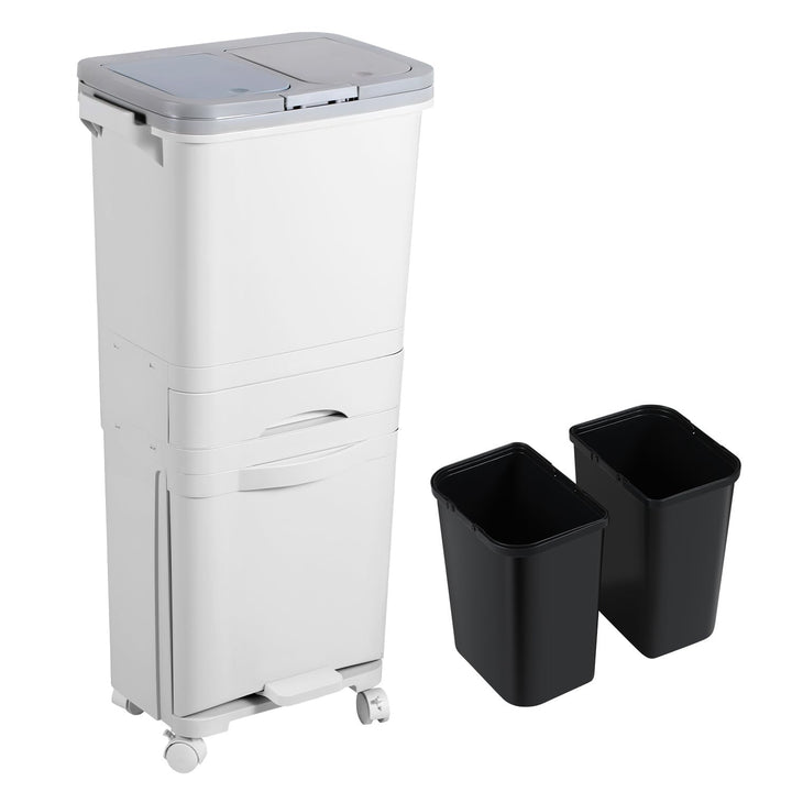 Mülleimer Küche mit 3 Fächern, Küchenmülleimer 42L, Tretmülleimer, Abfalleimer mit Deckel, Recycelba