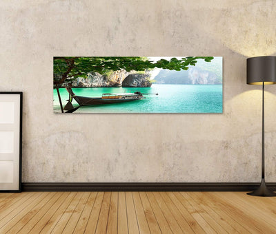 Bild auf Leinwand Langes Boot Auf Die Insel In Thailand Wandbild Poster Kunstdruck Bilder Format: 12