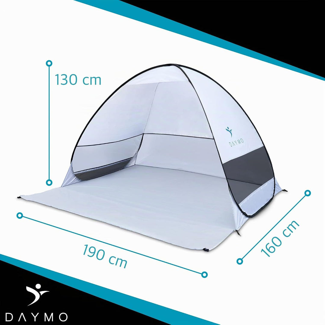 DAYMO Strandzelt Strandmuschel 190x160cm I mit UV Schutz 50+ I Windschutz selbstentfaltend I Wurfzel