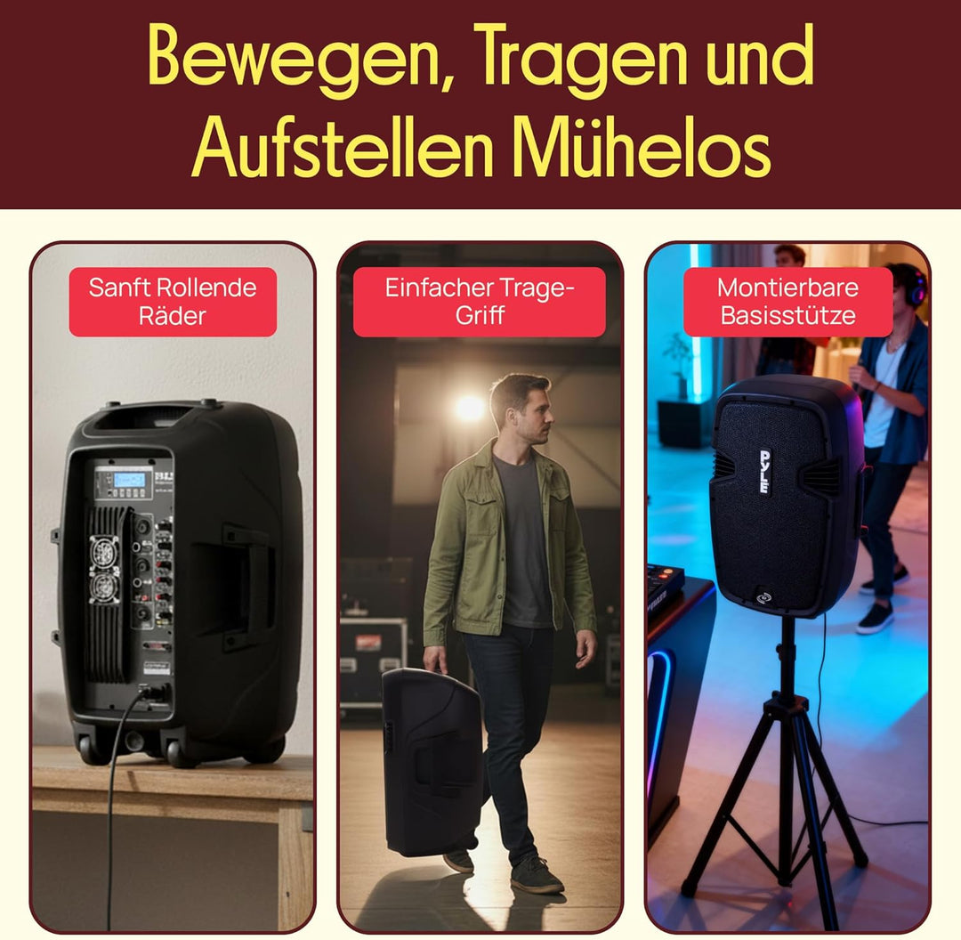 Pyle PRO PA Anlage – 900W Bluetooth PA Lautsprecher mit Akku, USB, SD, FM, MP3, Partybox Mobil Tragb