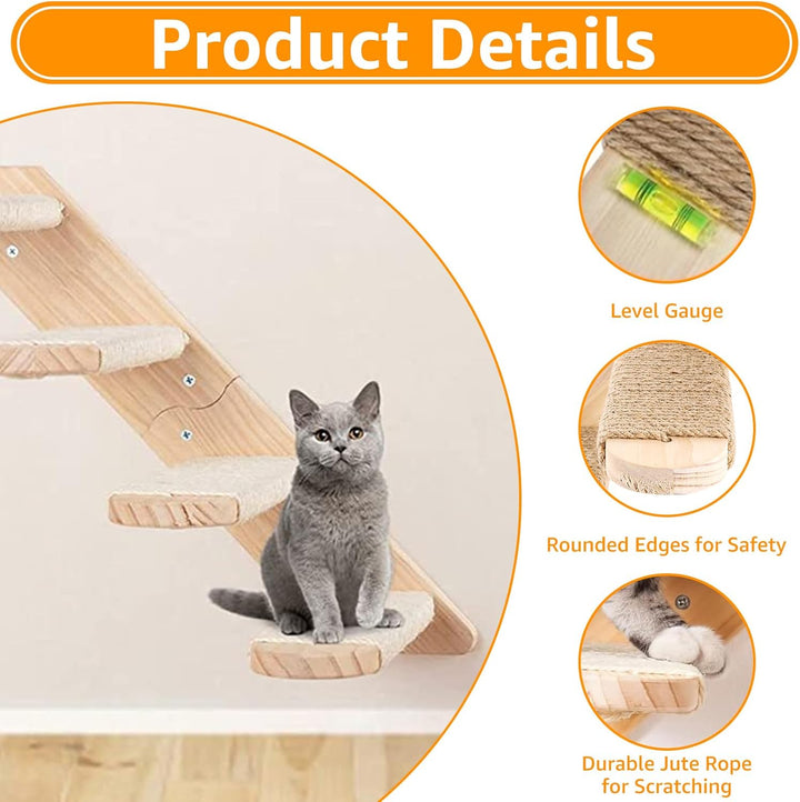DAJAVE 2 Stück Kletterwand Katzen Katzentreppe Wand 8 Stufen,Katzenleiter mit Juteseil,Katzenbretter