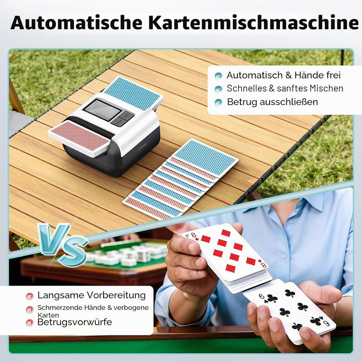 Kartenmischer, 2 Deck, wiederaufladbarer automatischer Kartenmischer mit Dual-Modi, geräuscharmer, t