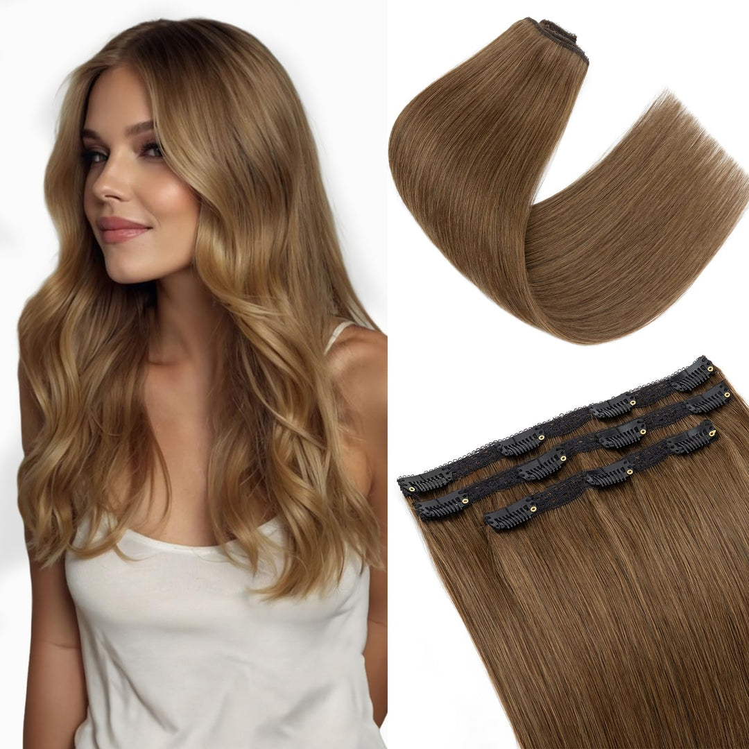 S-noilite Clip in Extensions Echthaar Schokoladenbraun 25cm 56g Extensions Clip in Echthaar Haarverl