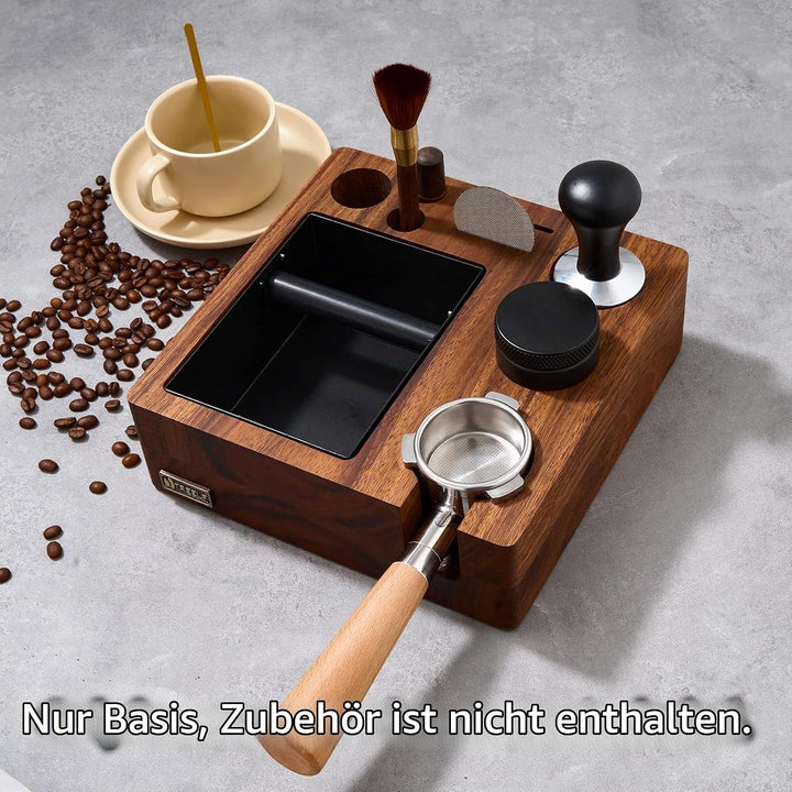 LingTing Espresso Tampierstation 51/54MM aus Massiv Nussbaum - Barista Arbeitsplatz mit Anti-Druck