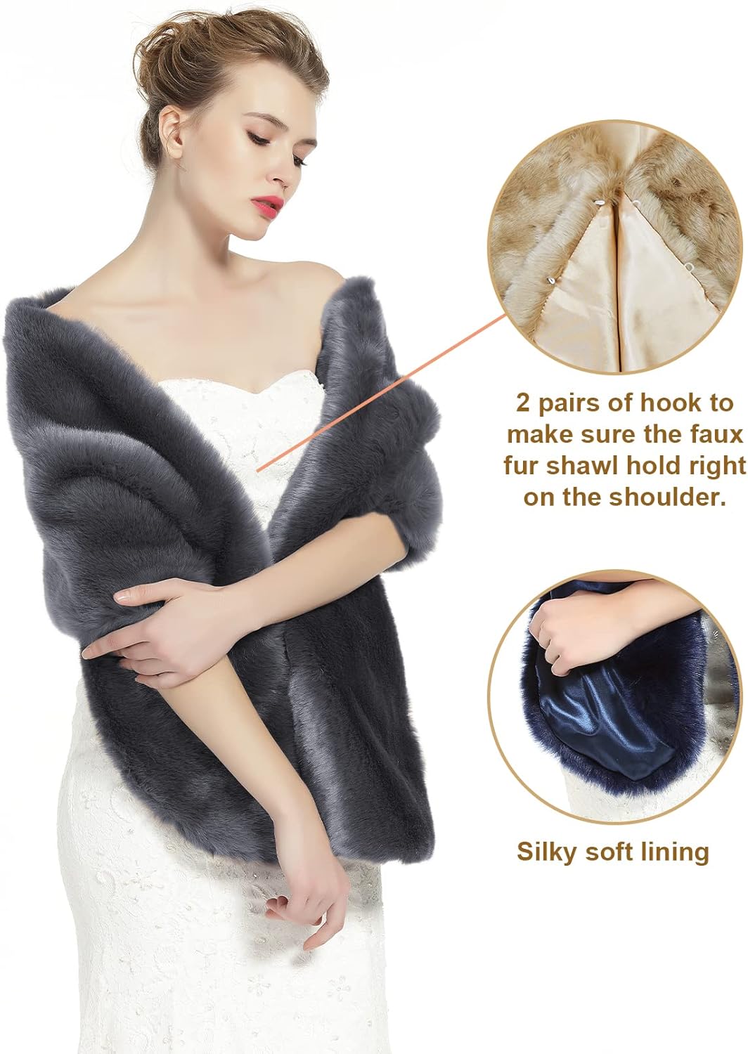 BEAUTELICATE Kunstpelz Stola Schal Damen Pelz Brautschal Brautstola Wrap Schwarz Elfenbein für Braut