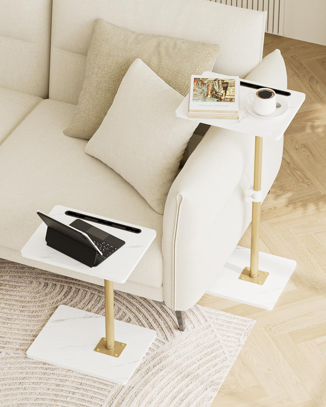 Beistelltisch C-Form, 360°Rotierend Couchtisch Klein, Höhenverstellbar Sofatisch,40x30x(45-81) cm,Ho