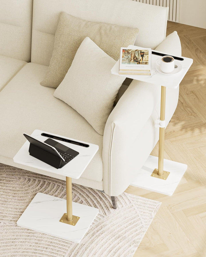 Beistelltisch C-Form, 360°Rotierend Couchtisch Klein, Höhenverstellbar Sofatisch,40x30x(45-81) cm,Ho