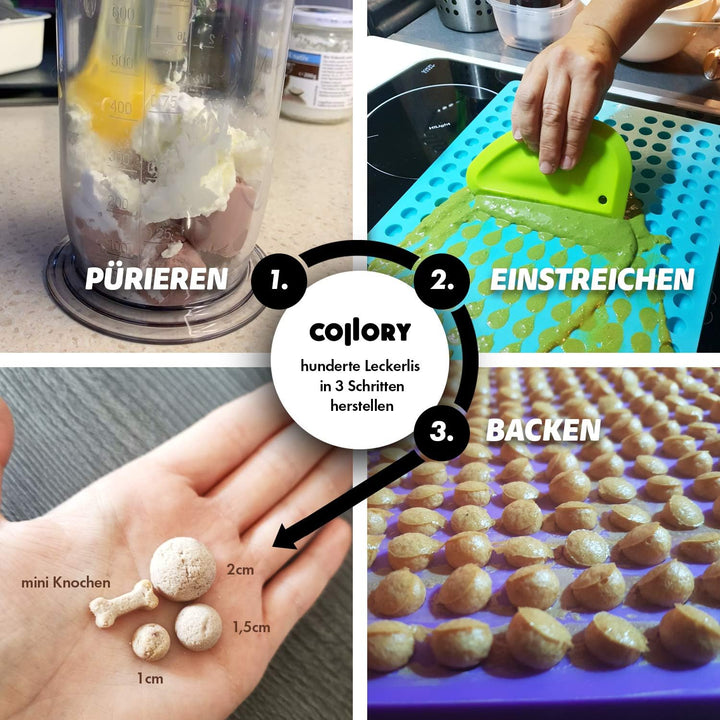 Collory Medium Halbkugel (1,5cm) Silikon Backmatte und Teigschaber Set, DIY Hundekekse, Pralinen und