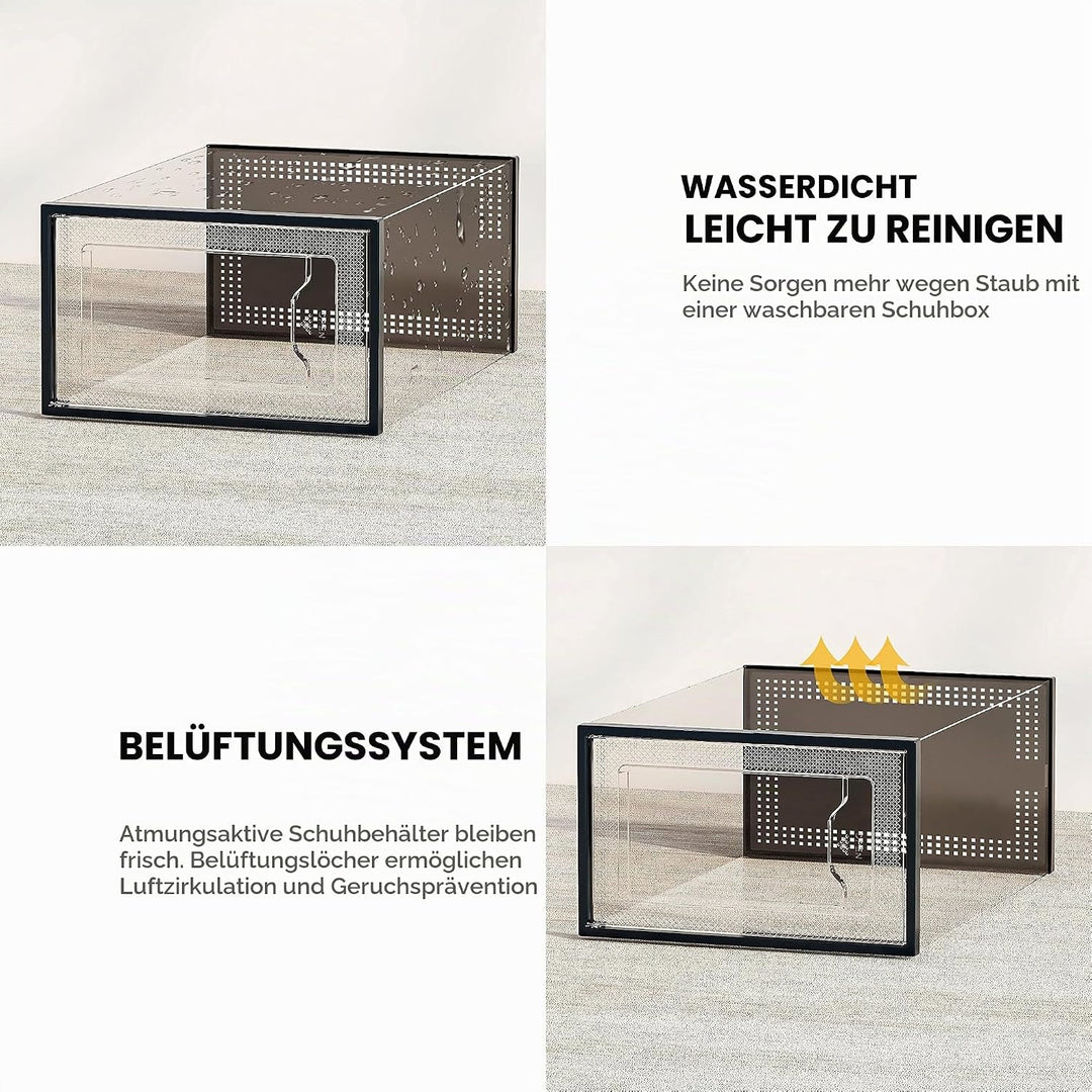 SEE SPRING 12er Set faltbare Schuhboxen Organizer, stapelbar - Für Schuhe bis Grösse 46 - Kunststoff