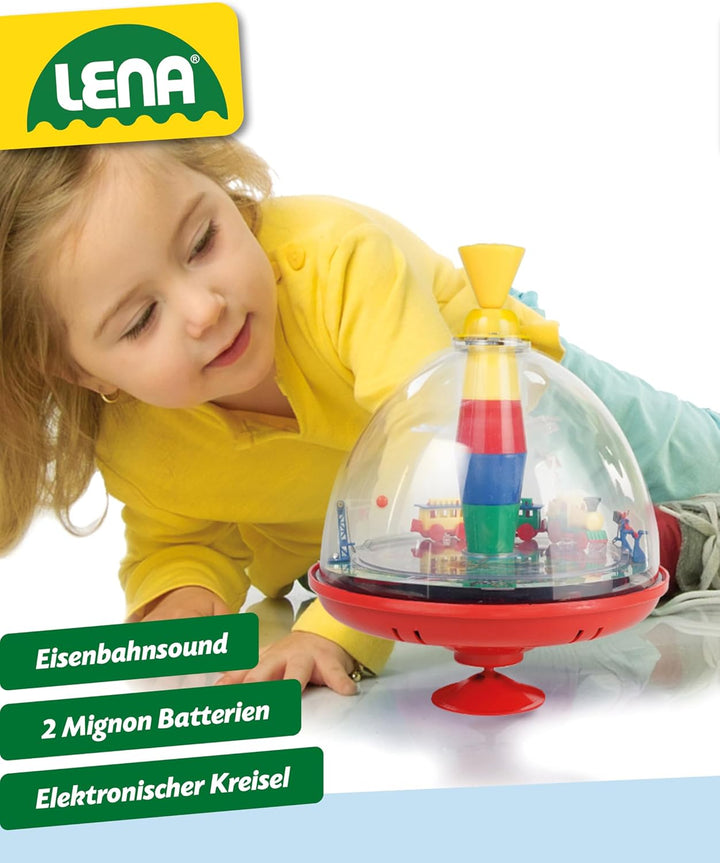 Lena 52120 - Panoramakreisel Eisenbahn Ø 19 cm, Kunststoff Schwungkreisel, klassischer Pumpkreisel,
