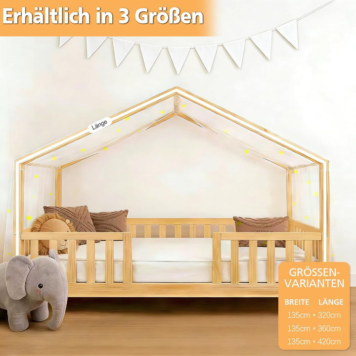 Hook Hausbett Himmel Betthimmel für Hausbett Kinder – Leuchtender Sternenhimmel Stoffhimmel für Haus