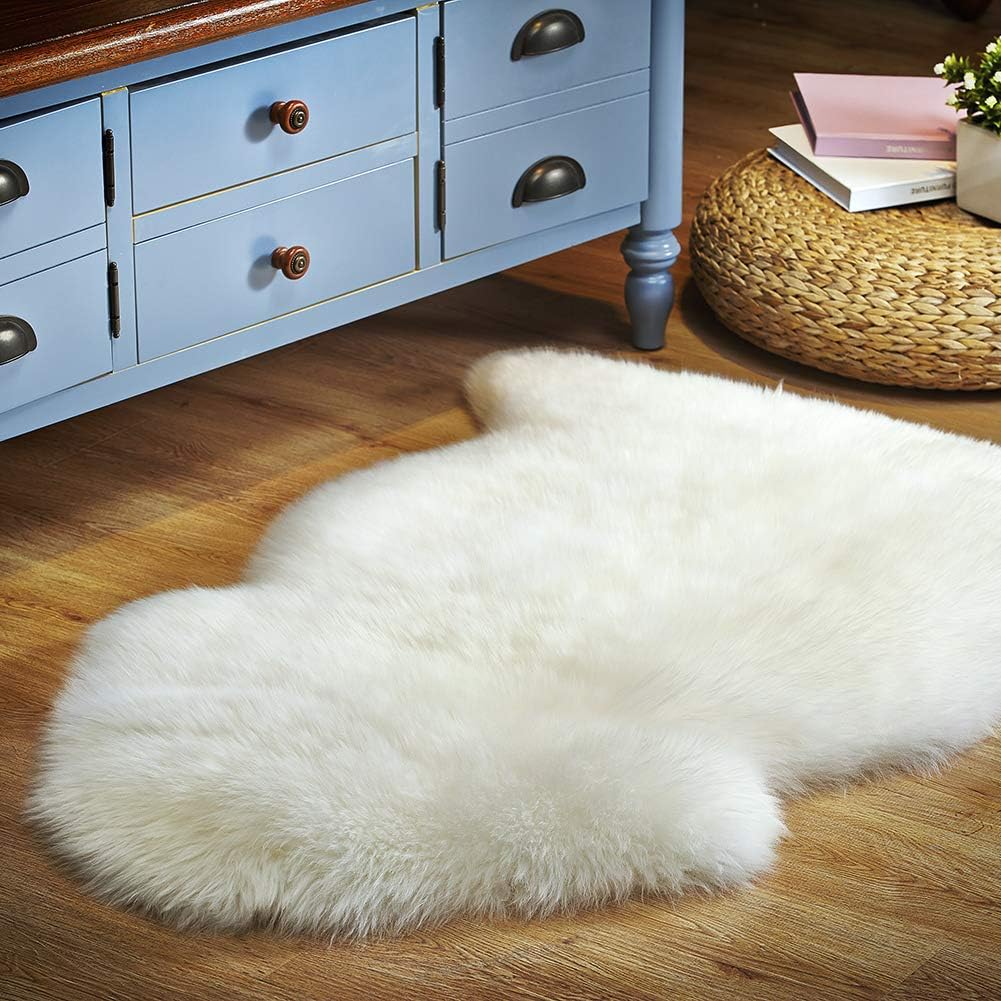 MYLUNE HOME Lammfell Teppich Schaffell echt 90x 60cm schafsfelle weiche und Flauschige Decke beige S