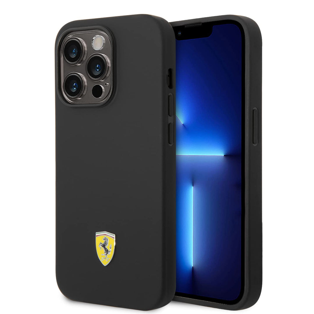 Ferrari FEHCP14LSIBBK hülle für 14 Pro 6,1" schwarz/Black hardcase Silicone Metal Logo, schwarz
