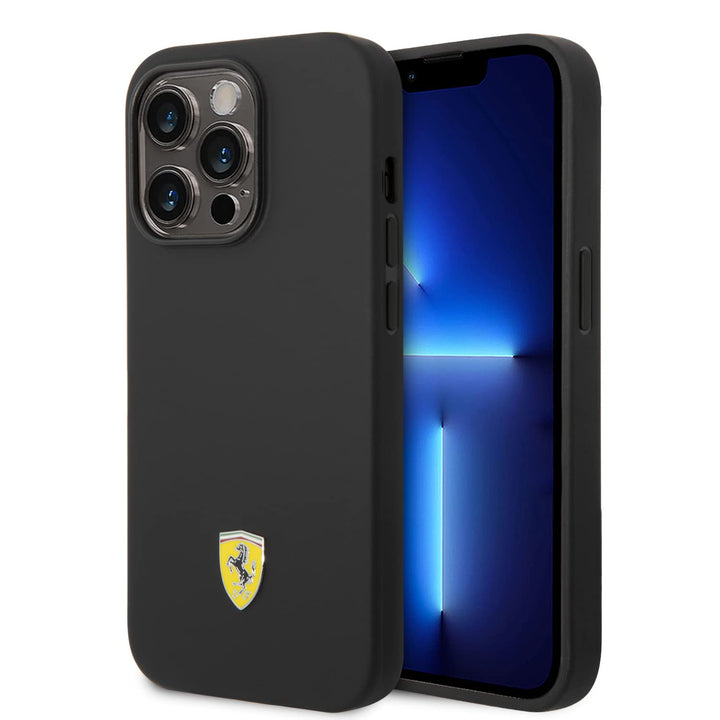 Ferrari FEHCP14LSIBBK hülle für 14 Pro 6,1" schwarz/Black hardcase Silicone Metal Logo, schwarz