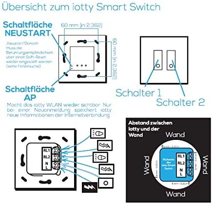iotty Smart Schalter 2 Fach WiFi SmartHome Switch Lichtschalter Touch Glas Schwarz E2-12