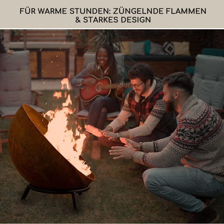 Blumfeldt Feuerschale, Outdoor Feuerstelle mit 3-Beinbein Standfuss, Kippbare Feuerschalen für den G