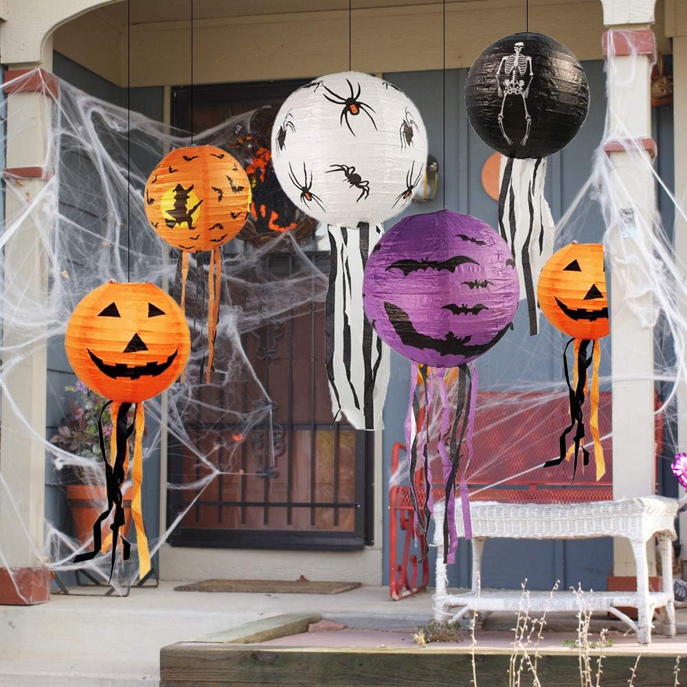 15 Stück Halloween Papier Laternen, 20cm, 25cm, 30cm Kürbis Spinnen Geister Papierlaterne Jack-O-Lat