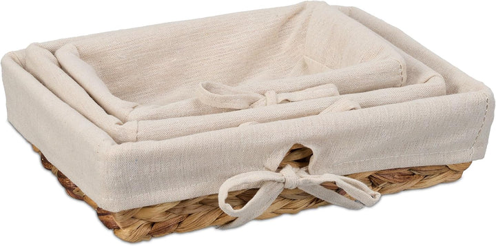 Relaxdays Brotkorb, 3er Set, versch. Grössen, geflochten, mit Stoffeinsatz, skandinavischer Frühstüc